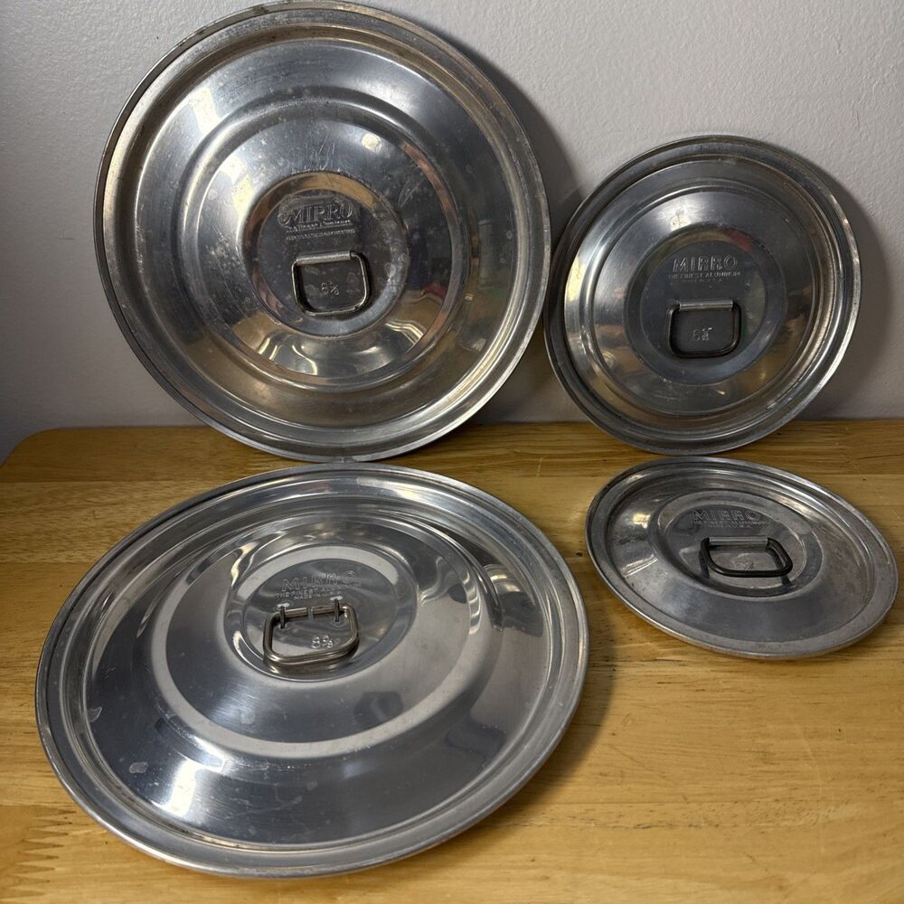 Mirro Aluminum D Ring Pot Covers 5 1/4”, 6 1/4”, 8 5/8" Vintage Lot Of 4